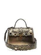 Matchesfashion.com Bottega Veneta - Piazza Eyelet Embellished Small Leather Bag - Womens - Gold