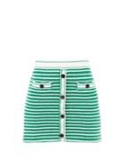 Self-portrait - Patch-pocket Ribbed Cotton-blend Mini Skirt - Womens - Green Multi