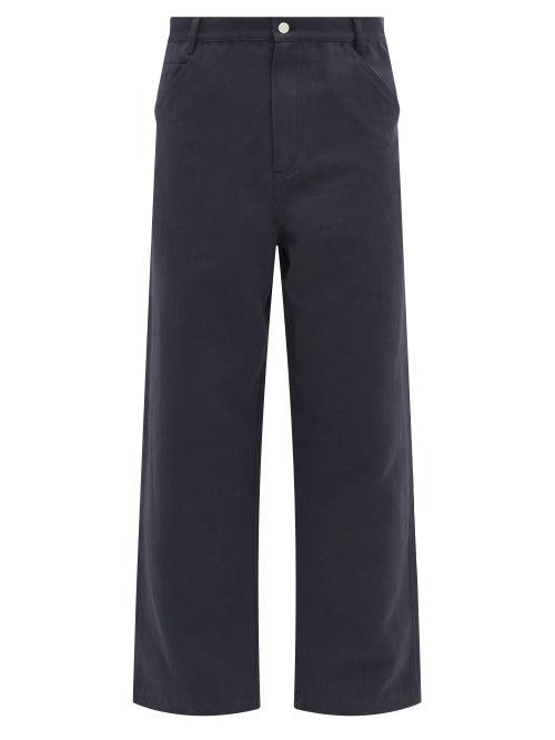 Matchesfashion.com Raey - Wide-leg Cotton And Linen-blend Trousers - Mens - Navy