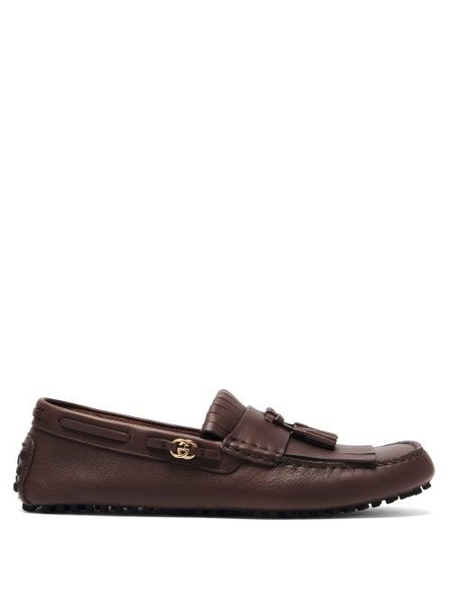 Matchesfashion.com Gucci - Ayrton Fringed Leather Driving Loafers - Mens - Brown