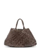 Ladies Bags Dragon Diffusion - Santa Croce Small Woven-leather Tote Bag - Womens - Grey