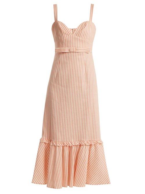 Matchesfashion.com Luisa Beccaria - Bow Detail Linen Blend Striped Dress - Womens - Pink Stripe