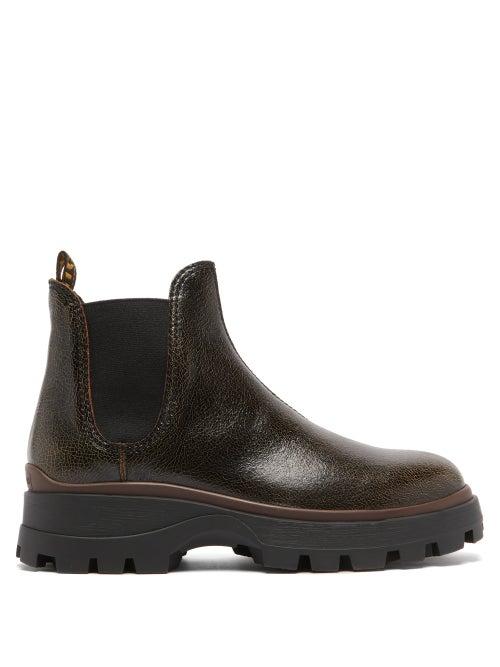 Matchesfashion.com Miu Miu - Crackled Leather Chelsea Boots - Womens - Dark Brown