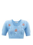 Alessandra Rich - Floral-embroidered Alpaca-blend Cropped Sweater - Womens - Light Blue