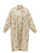 Matchesfashion.com Ephemera - Tie-neck Floral-print Linen Dress - Womens - Yellow Multi