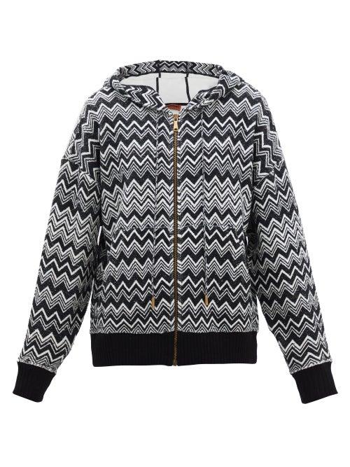 Missoni - Zigzag-print Zipped Cotton Hooded Sweatshirt - Womens - Black White