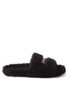 Balenciaga - Logo-embroidered Faux-shearling Slides - Mens - Black White