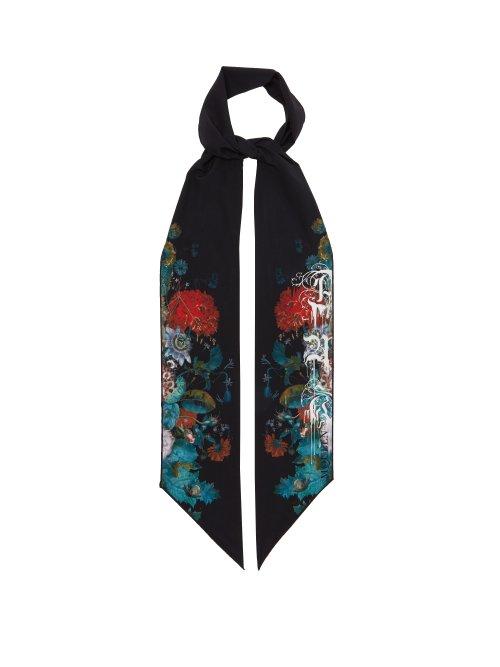Matchesfashion.com Alexander Mcqueen - Floral Print Skinny Silk Scarf - Womens - Black Multi