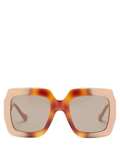 Gucci - Chain-embellished Oversized Square Sunglasses - Womens - Brown Beige
