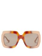 Gucci - Chain-embellished Oversized Square Sunglasses - Womens - Brown Beige