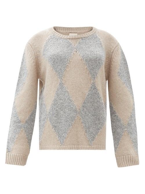 Matchesfashion.com Khaite - Daisy Diamond-intarsia Cashmere-blend Sweater - Womens - Grey Multi