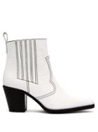 Matchesfashion.com Ganni - Callie Crocodile Effect Leather Ankle Boots - Womens - White
