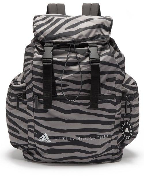 Adidas By Stella Mccartney - Tonal Zebra-print Recycled-fibre Backpack - Womens - Black Multi