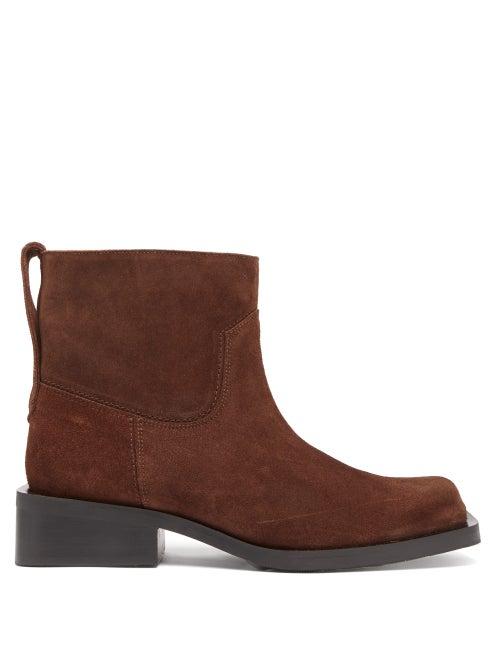 Matchesfashion.com Ganni - Mc Square-toe Suede Western Boots - Womens - Dark Brown