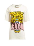 Matchesfashion.com Gucci - Tiger Motif Printed Cotton T Shirt - Womens - Ivory Multi