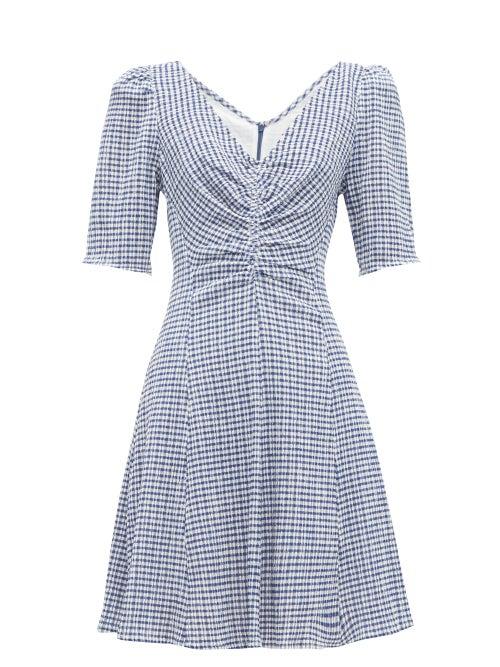 Matchesfashion.com Staud - Gingham Seersucker Mini Dress - Womens - Blue