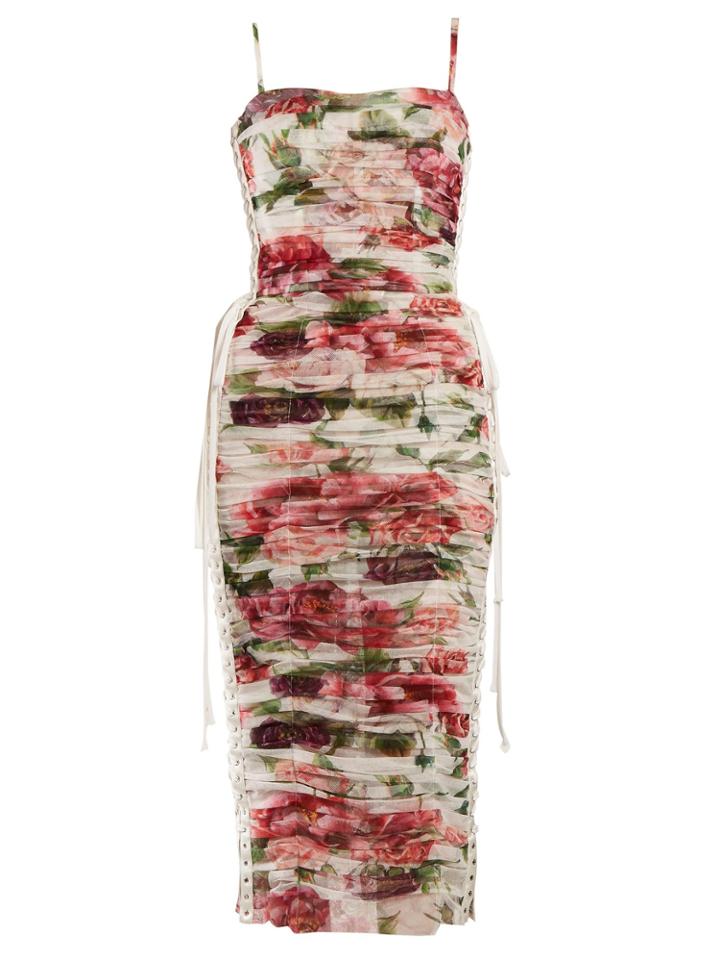 Dolce & Gabbana Peony And Rose-print Tulle Midi Dress