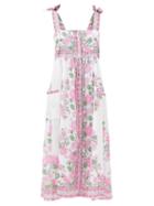 Matchesfashion.com Juliet Dunn - Tie-shoulder Floral-print Cotton-voile Dress - Womens - Pink White