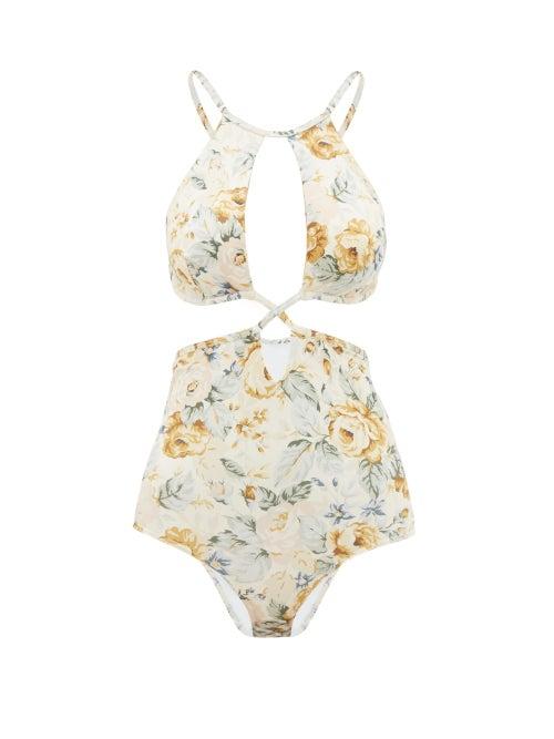 Matchesfashion.com Ephemera - Underwired Cutout Floral-print Swimsuit - Womens - Yellow Multi