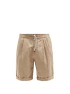 Matchesfashion.com Brunello Cucinelli - Double-pleat Drawstring Linen-blend Shorts - Mens - Beige