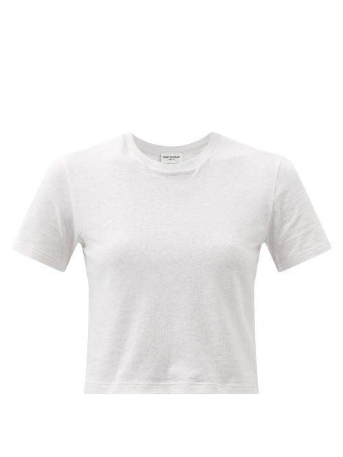 Saint Laurent - Cropped Cotton-jersey T-shirt - Womens - Cream