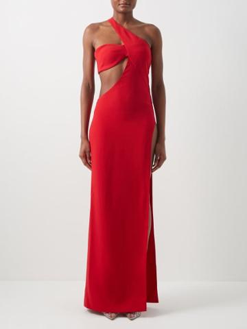 Monot - One-shoulder Cutout Crepe Dress - Womens - Red