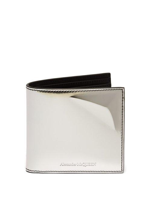 Matchesfashion.com Alexander Mcqueen - Mirrored Star Leather Billfold Wallet - Mens - Silver