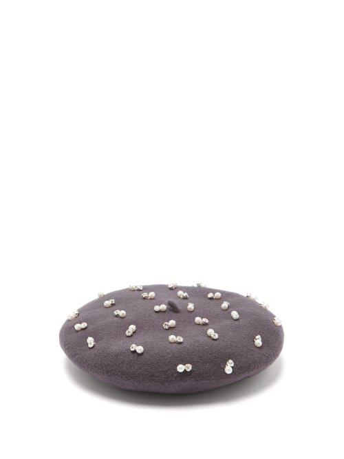 Matchesfashion.com Benot Missolin - Pearl And Crystal Embroidered Wool Beret - Womens - Grey
