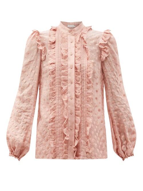 Matchesfashion.com Zimmermann - Mae Ruffled Polka-dot Voile Shirt - Womens - Light Pink
