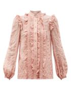 Matchesfashion.com Zimmermann - Mae Ruffled Polka-dot Voile Shirt - Womens - Light Pink