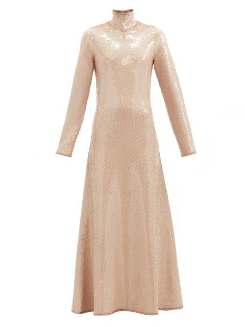 Matchesfashion.com Bottega Veneta - High-neck Open-back Sequinned Gown - Womens - Beige