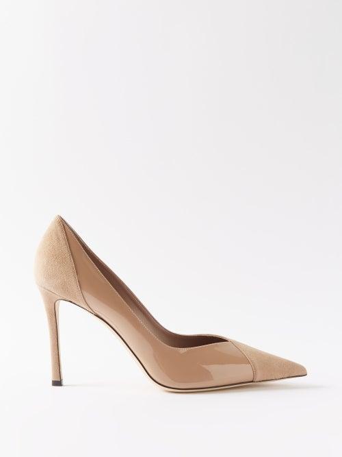 Jimmy Choo - Cass 95 Suede And Patent-leather Pumps - Womens - Pink