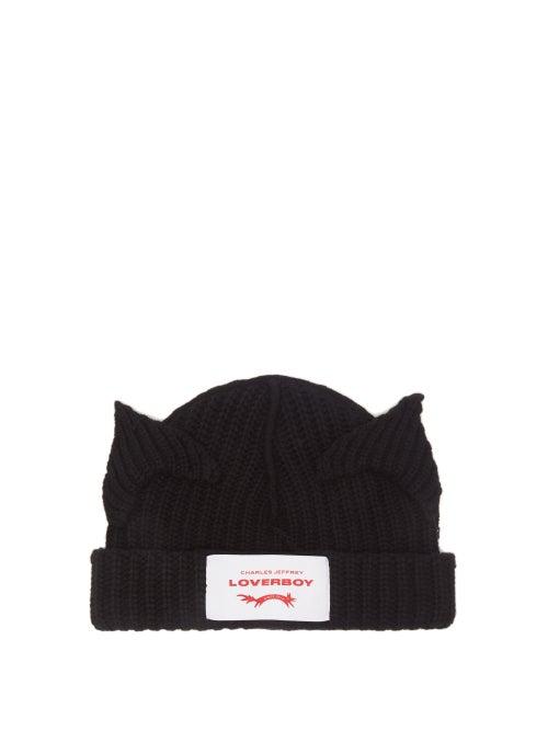 Charles Jeffrey Loverboy - Cat Ears Wool-blend Beanie Hat - Mens - Black