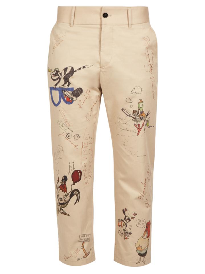 Burberry Doodle-print Slim-leg Cotton Cropped Trousers