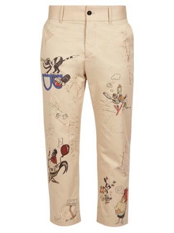 Burberry Doodle-print Slim-leg Cotton Cropped Trousers
