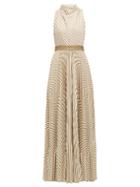 Matchesfashion.com Missoni - Pleated Metallic Striped Knitted Gown - Womens - Cream Gold