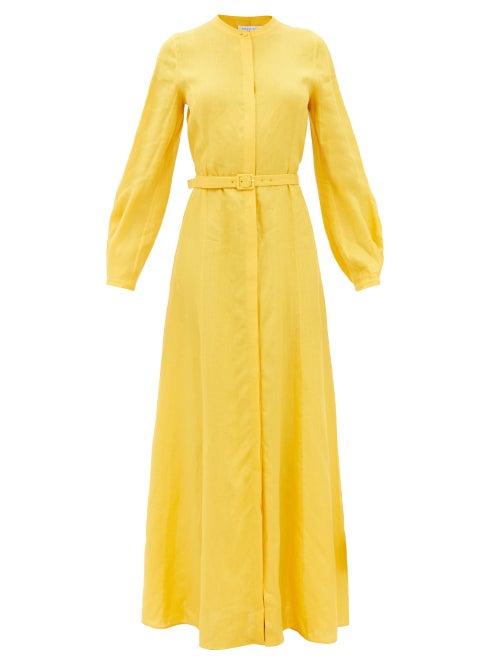 Gabriela Hearst - Massey Belted Aloe-linen Voile Maxi Dress - Womens - Yellow