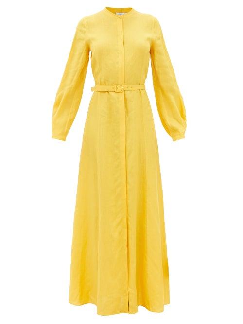 Gabriela Hearst - Massey Belted Aloe-linen Voile Maxi Dress - Womens - Yellow