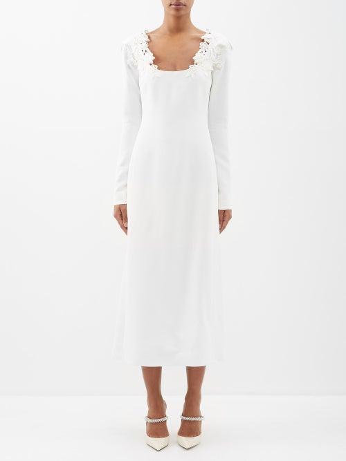 Giambattista Valli - Floral-embroidered Crepe Midi Dress - Womens - Ivory