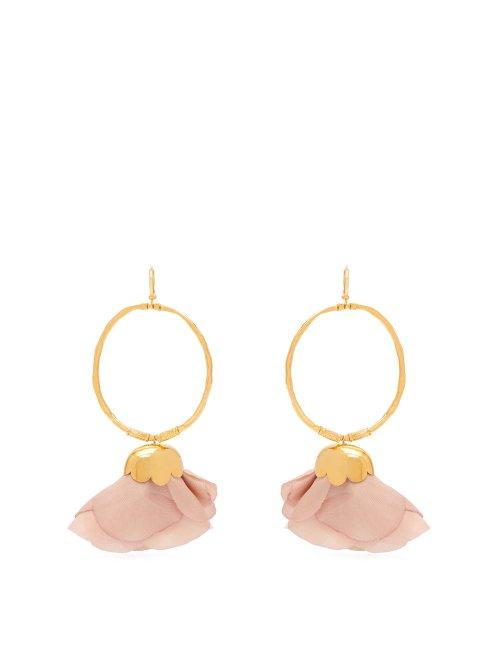 Matchesfashion.com Elise Tsikis - Natura Silk Flower Gold Plated Hoop Earrings - Womens - Pink
