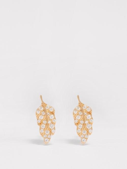 Sydney Evan - Feather Diamond & 14kt Gold Earrings - Womens - Gold