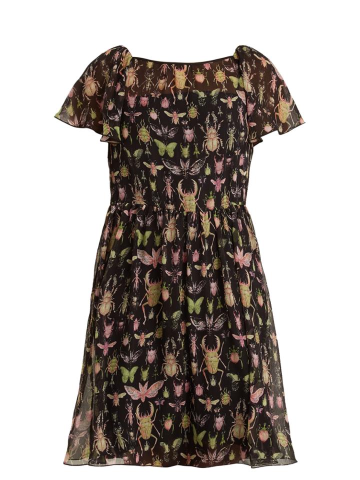 Redvalentino Bug-print Crinkle-chiffon Dress