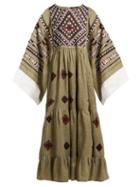 Matchesfashion.com Vita Kin - Agra Embroidered Linen Dress - Womens - Khaki Multi