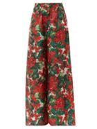 Matchesfashion.com Dolce & Gabbana - Geranium Print Silk Wide Leg Trousers - Womens - Red Multi