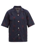 Matchesfashion.com Needles - Cuban-collar Floral-embroidered Cotton Shirt - Mens - Navy