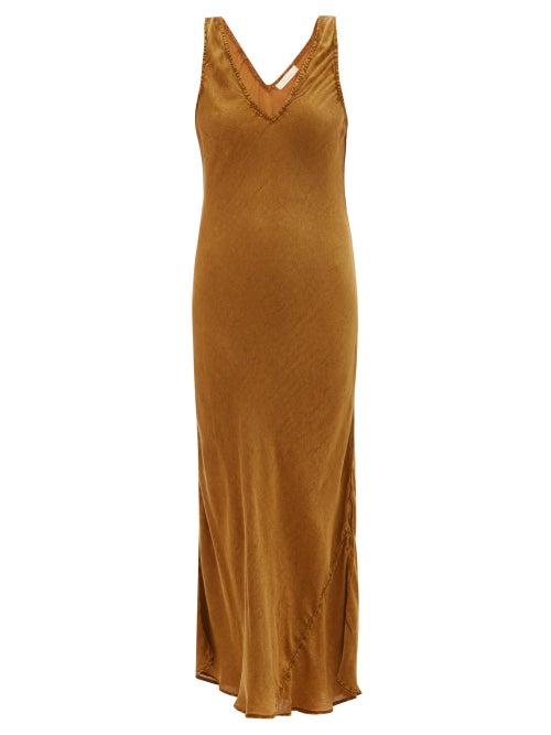 Matchesfashion.com Mes Demoiselles - Soul Godet-insert Crepe Midi Dress - Womens - Bronze