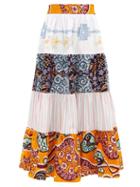 Rianna + Nina - Kendima Printed Cotton-volant Midi Skirt - Womens - Blue Multi