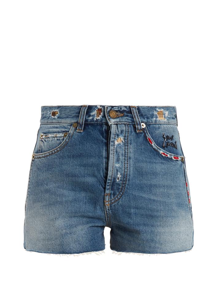Saint Laurent High-rise Raw-edge Denim Shorts