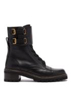 Ladies Shoes See By Chlo - Mallory Buckled-strap Leather Boots - Womens - Black