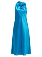 Matchesfashion.com Sies Marjan - Andy Cowl-neck Satin Midi Dress - Womens - Blue